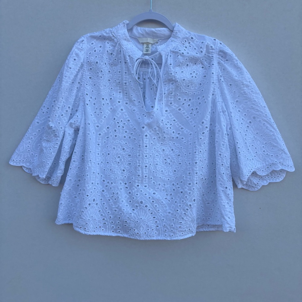 H&M Womens broderie anglaise White Eyelet Blouse Size XL